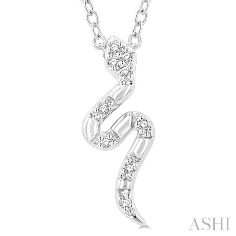 1/20 Ctw Snake Petite Round Cut Diamond FAshion Pendant With Chain in 10K White Gold