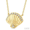 1/10 Ctw Nautical Seashell Petite Round Cut Diamond Fashion Pendant With Chain in 10K Yellow Gold