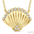 1/10 Ctw Nautical Seashell Petite Round Cut Diamond Fashion Pendant With Chain in 10K Yellow Gold