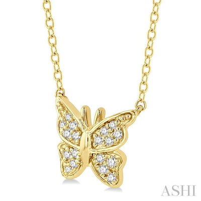 1/20 Ctw Butterfly Petite Round Cut Diamond Fashion Pendant With Chain in 10K Yellow Gold