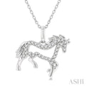 1/8 Ctw Horse Symbol Petite Round Cut Diamond Fashion Pendant With Chain in 10K White Gold