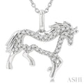 1/8 Ctw Horse Symbol Petite Round Cut Diamond Fashion Pendant With Chain in 10K White Gold