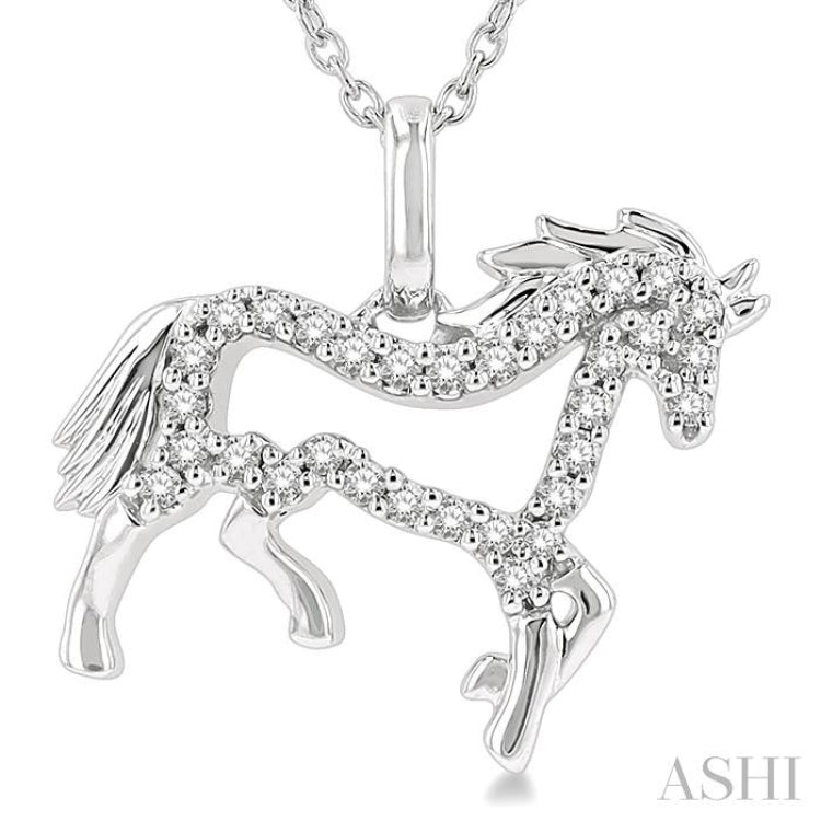 1/8 Ctw Horse Symbol Petite Round Cut Diamond Fashion Pendant With Chain in 10K White Gold