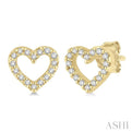 1/10 Ctw Heart Cutout Round Cut Diamond Petite Fashion Earring in 14K Yellow Gold