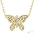 1/10 Ctw Butterfly Petite Round Cut Diamond Fashion Pendant With Chain in 10K Yellow Gold