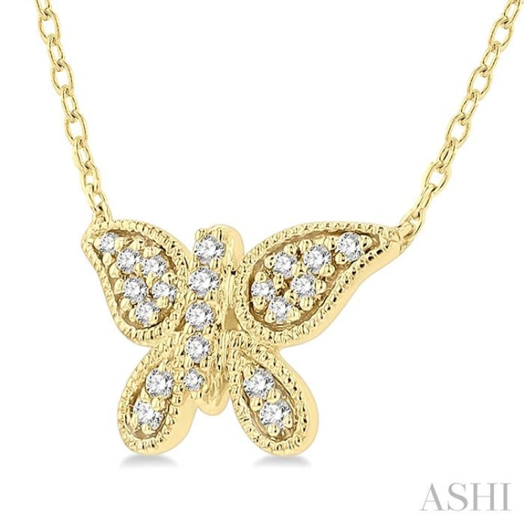 1/10 Ctw Butterfly Petite Round Cut Diamond Fashion Pendant With Chain in 10K Yellow Gold