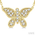 1/10 Ctw Butterfly Petite Round Cut Diamond Fashion Pendant With Chain in 10K Yellow Gold