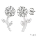 1/8 Ctw Floral Round Cut Diamond Petite Fashion Stud Earring in 10K White Gold