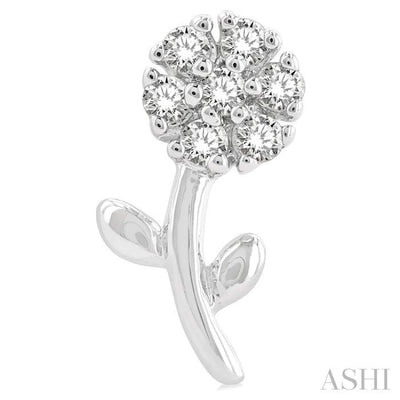 1/8 Ctw Floral Round Cut Diamond Petite Fashion Stud Earring in 10K White Gold