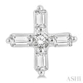 1/10 Ctw Greek Cross Baguette and Round Cut Diamond Petite Earring in 10K White Gold