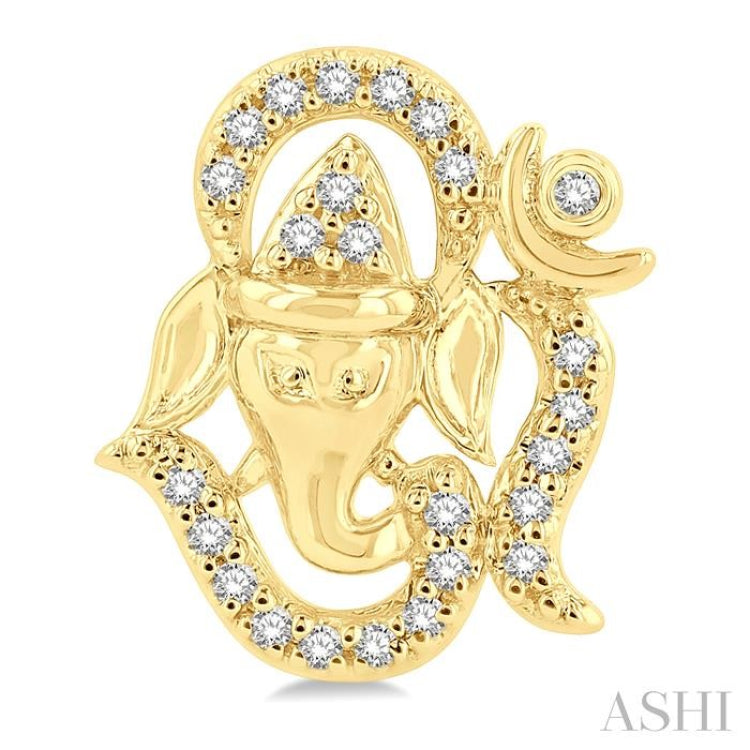 1/6 ctw Petite Ganesha in 'OM' Symbol Round Cut Diamond Fashion Stud Earring in 10K Yellow Gold