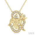 1/10 Ctw Ganesha in OM Petite Round Cut Diamond Fashion Pendant With Chain in 10K Yellow Gold