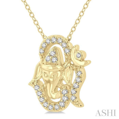 1/10 Ctw Ganesha in OM Petite Round Cut Diamond Fashion Pendant With Chain in 10K Yellow Gold