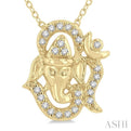 1/10 Ctw Ganesha in OM Petite Round Cut Diamond Fashion Pendant With Chain in 10K Yellow Gold