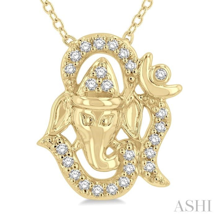 1/10 Ctw Ganesha in OM Petite Round Cut Diamond Fashion Pendant With Chain in 10K Yellow Gold