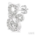 1/8 ctw Petite Cat Motif Round Cut Diamond Fashion Stud Earring in 10K White Gold