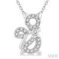 1/10 Ctw Cat Motif Petite Round Cut Diamond Fashion Pendant With Chain in 10K White Gold