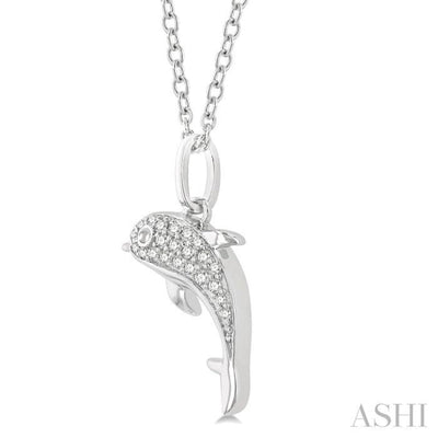 1/10 ctw Petite Nautical Dolphin Round Cut Diamond Fashion Pendant With Chain in 10K White Gold