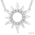 1/10 Ctw Sun Symbol Petite Round Cut Diamond Fashion Pendant With Chain in 10K White Gold