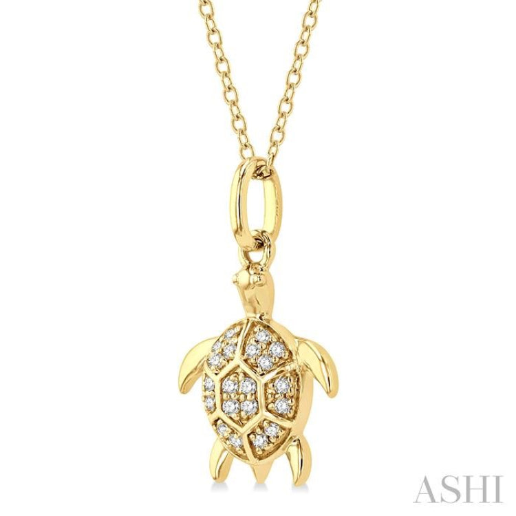 1/10 Ctw Sea Turtle Petite Round Cut Diamond Fashion Pendant With Chain in 10K Yellow Gold