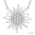 1/10 Ctw Sun Petite Round Cut Diamond Fashion Pendant With Chain in 10K White Gold