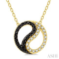 1/6 Ctw Tao Yin Yang Petite White & Black Round Cut Diamond Fashion Pendant With Chain in 10K Yellow Gold