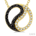 1/6 Ctw Tao Yin Yang Petite White & Black Round Cut Diamond Fashion Pendant With Chain in 10K Yellow Gold