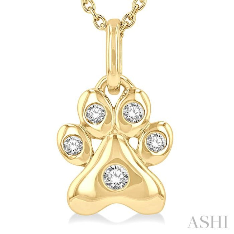 1/20 Ctw Dog Paw Petite Round Cut Diamond Fashion Pendant With Chain in 10K Yellow Gold