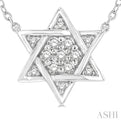 1/10 Ctw Star of David Petite Round Cut Diamond Fashion Pendant With Chain in 10K White Gold