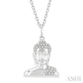 1/8 Ctw Buddha Petite Round Cut Diamond Fashion Pendant With Chain in 10K White Gold