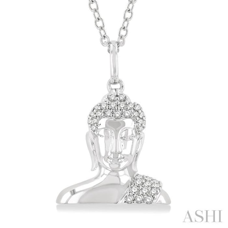 1/8 Ctw Buddha Petite Round Cut Diamond Fashion Pendant With Chain in 10K White Gold