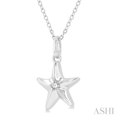 1/50 Ctw Starfish Petite Round Cut Diamond Fashion Pendant With Chain in 10K White Gold