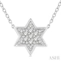 1/10 Ctw Star of David Petite Round Cut Diamond Fashion Pendant With Chain in 10K White Gold