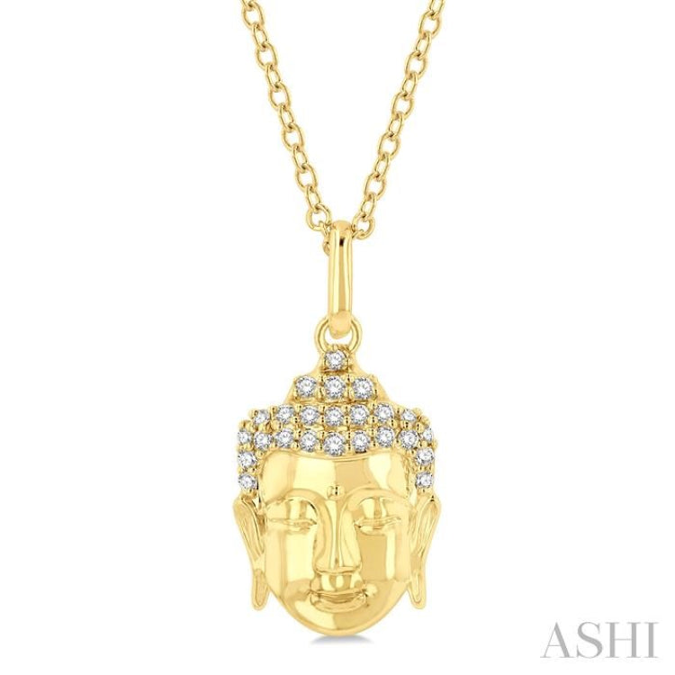 1/10 Ctw Head of Buddha Petite Round Cut Diamond Fashion Pendant With Chain in 10K Yellow Gold