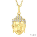 1/10 Ctw Head of Buddha Petite Round Cut Diamond Fashion Pendant With Chain in 10K Yellow Gold