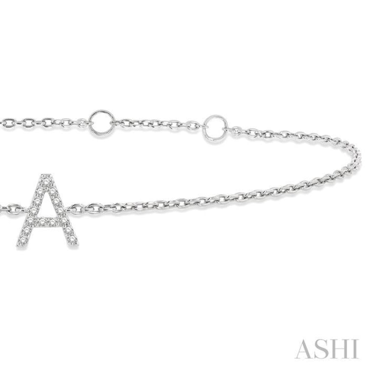 1/20 ctw Initial 'A' Round Cut Diamond Bracelet in 10K White Gold