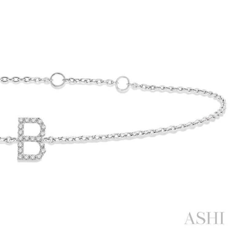 1/20 ctw Initial 'B' Round Cut Diamond Bracelet in 10K White Gold