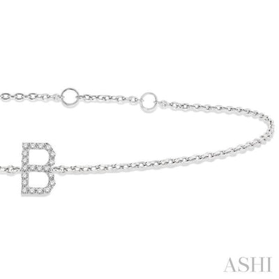 1/20 ctw Initial 'B' Round Cut Diamond Bracelet in 10K White Gold