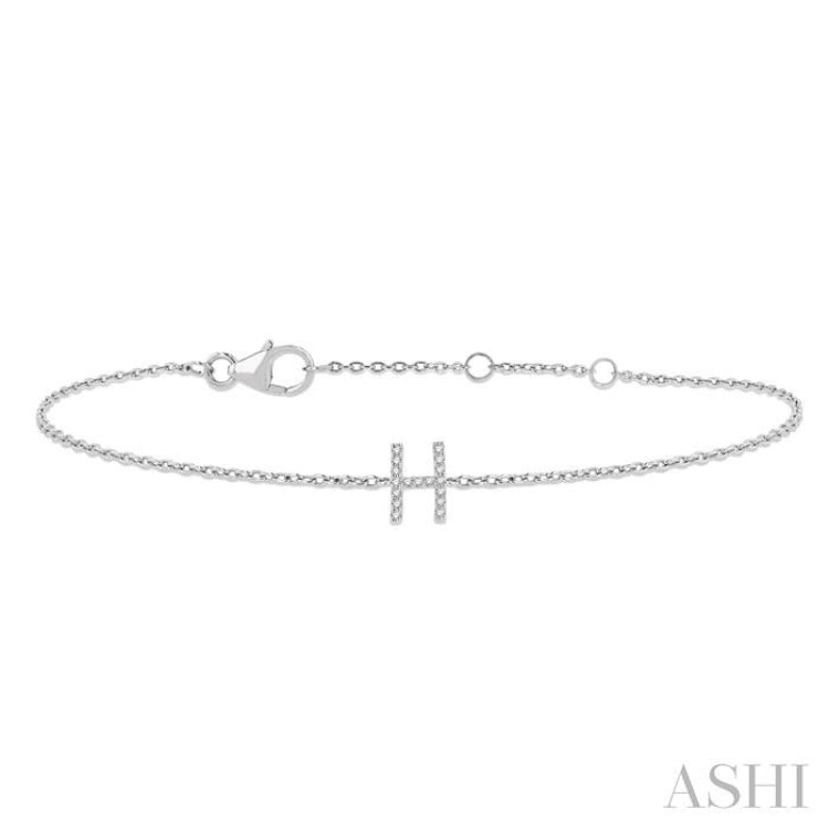 1/20 ctw Initial 'H' Round Cut Diamond Bracelet in 10K White Gold