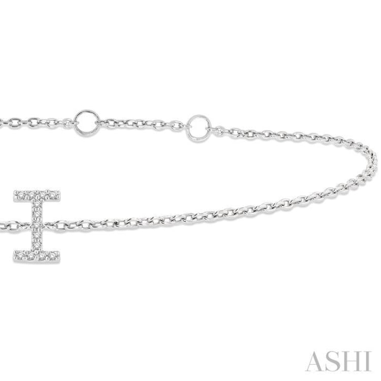 1/20 ctw Initial 'I' Round Cut Diamond Bracelet in 10K White Gold