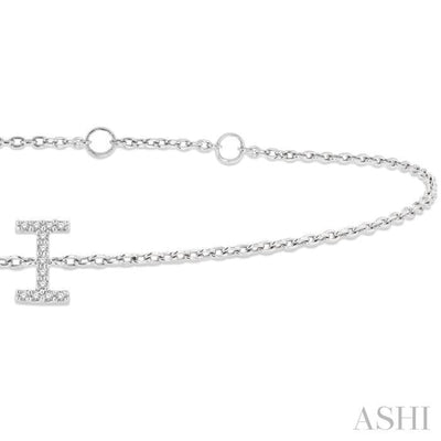 1/20 ctw Initial 'I' Round Cut Diamond Bracelet in 10K White Gold