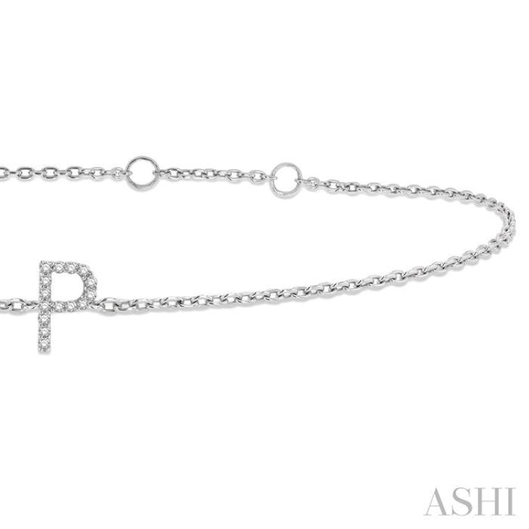 1/20 ctw Initial 'P' Round Cut Diamond Bracelet in 10K White Gold