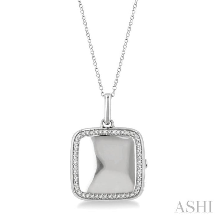 1/10 Ctw Square Shape Round Cut Diamond Keepsake Locket Pendant With Chain in Sterling Silver