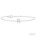 1/20 ctw Initial 'R' Round Cut Diamond Bracelet in 10K White Gold