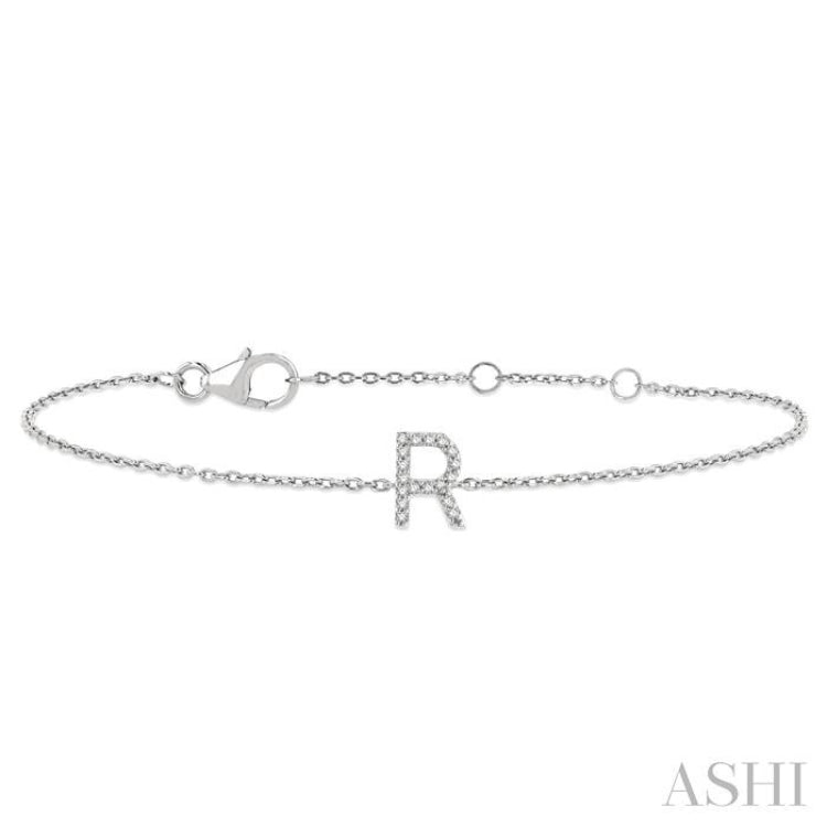 1/20 ctw Initial 'R' Round Cut Diamond Bracelet in 10K White Gold