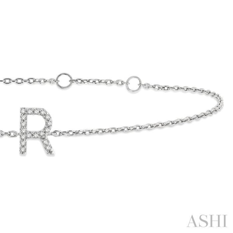 1/20 ctw Initial 'R' Round Cut Diamond Bracelet in 10K White Gold