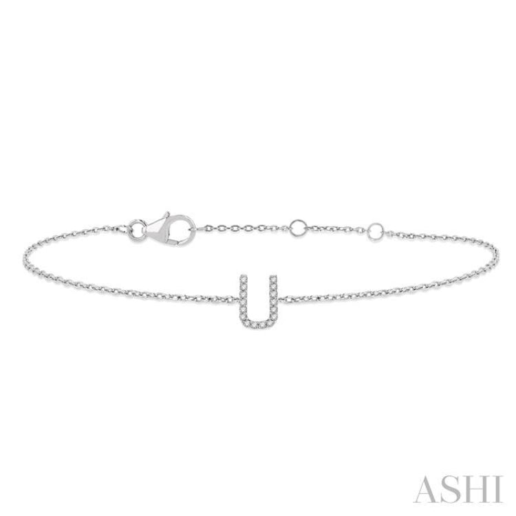 1/20 ctw Initial 'U' Round Cut Diamond Bracelet in 10K White Gold