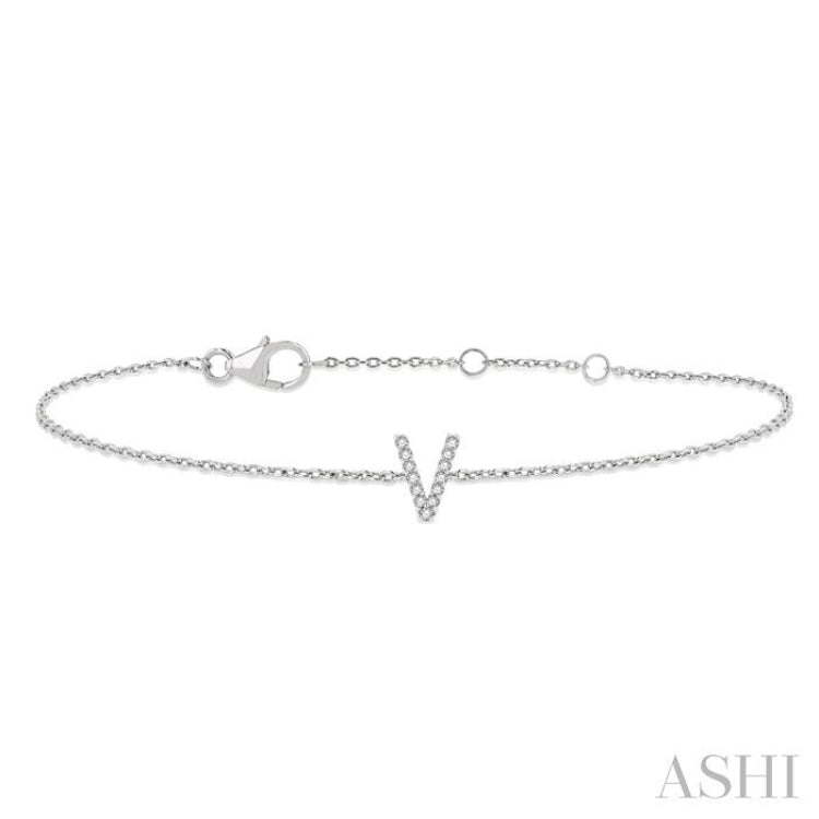 1/20 ctw Initial 'V' Round Cut Diamond Bracelet in 10K White Gold