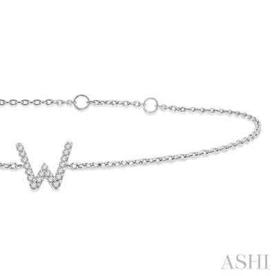 1/20 ctw Initial 'W' Round Cut Diamond Bracelet in 10K White Gold