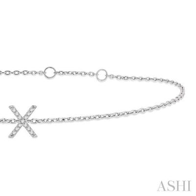 1/20 ctw Initial 'X' Round Cut Diamond Bracelet in 10K White Gold